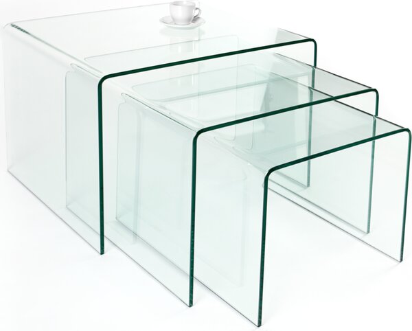 Set da 3 tavolini in vetro FANTOME 60 cm, tavolini da salotto trasparenti, tavolino da divano, tavolino da soggiorno