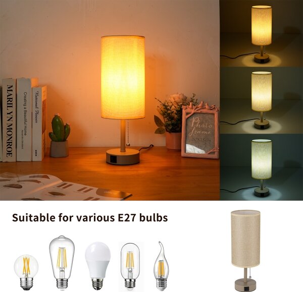 Brilagi - Lampada da tavolo con porta USB TABLON 1xE27/25W/230V beige