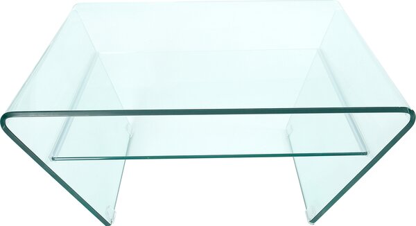 Tavolino moderno in vetro FANTOME 70 cm, forma trapezoidale con ripiano, trasparente, tavolino da salotto