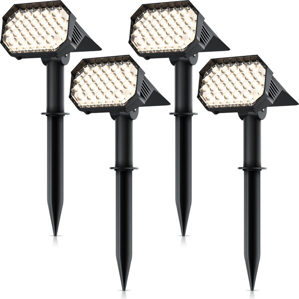 Proiettori da giardino a LED Brandson a energia solare con picchetto, lampada da esterno a energia solare, applique, set da 4 pezzi, batteria ricaricabile da 1800 mAh, 2 livelli di luminosità, 3000 K, IP65, resistenti alle intemperie, orientabili
