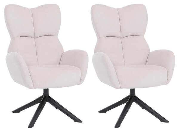 Set da 2 sedie da pranzo HWC-Q54, sedia relax, sedia lounge, sedia imbottita, girevole, in metallo con rivestimento in cord (320 g/m²) ~ color crema