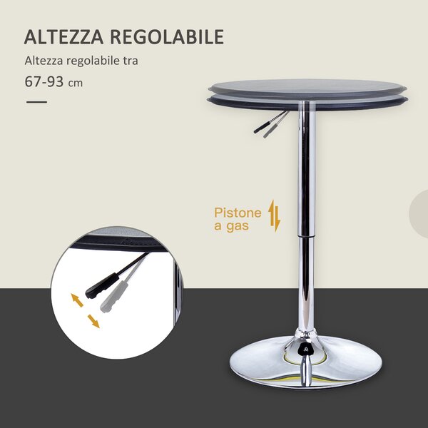 HOMCOM Tavolino da Bar Cromato, Tavolo Rotondo Regolabile in Altezza con Sistema Lift Up, Piano Rotondo Girevole 360° Φ63x67-93cm|Aosom