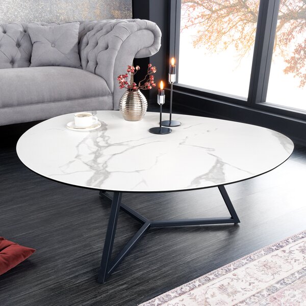 Riess-ambiente Tavolino moderno MARVELOUS 90 cm bianco e nero in vetro, marmo e Vetroceramica Tavolino da salotto