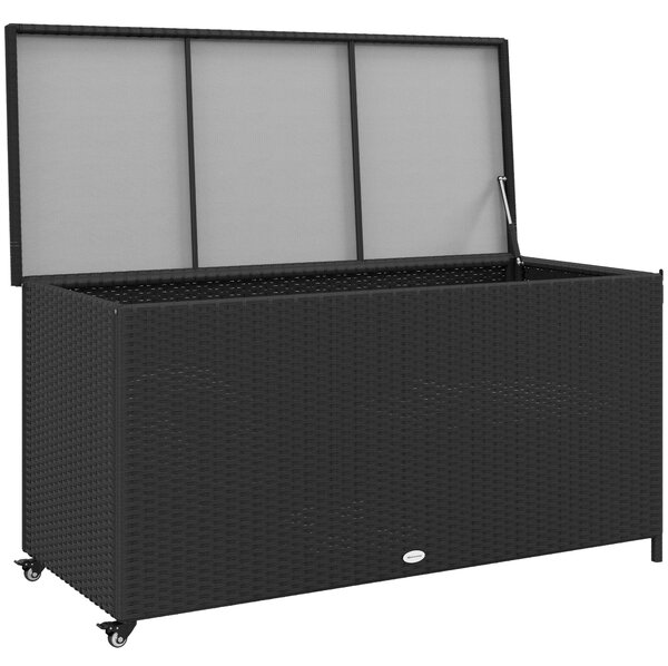 Outsunny Baule da Giardino in Rattan PE con Ruote e Maniglia Laterale, 121x57x67cm, Nero|Aosom