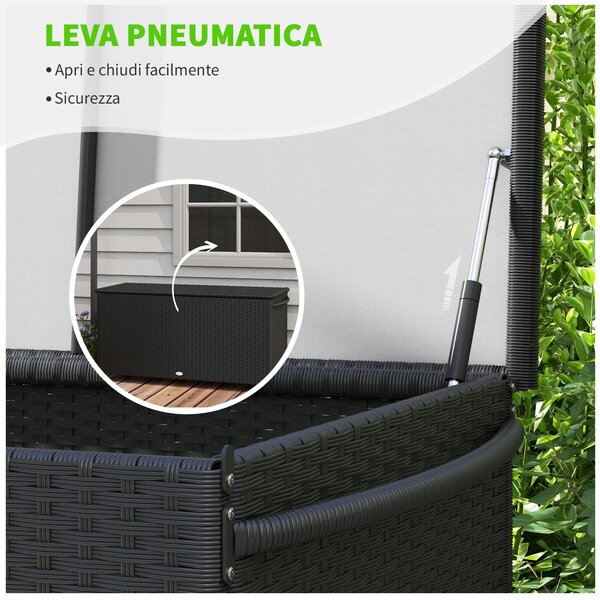 Outsunny Baule da Giardino in Rattan PE con Ruote e Maniglia Laterale, 121x57x67cm, Nero|Aosom