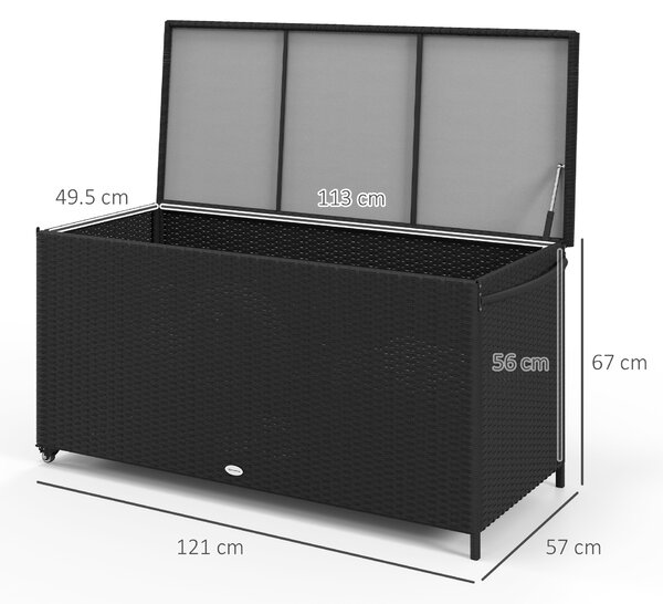 Outsunny Baule da Giardino in Rattan PE con Ruote e Maniglia Laterale, 121x57x67cm, Nero|Aosom