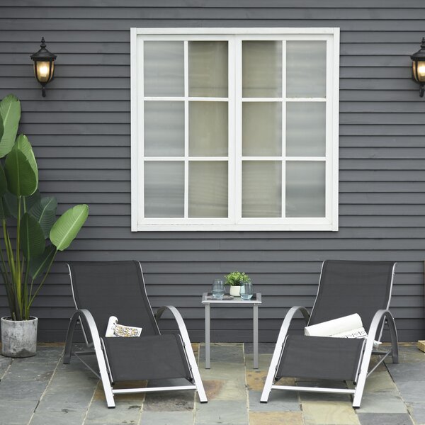Outsunny Sdraio da Giardino Set 2 Lettino Prendisole con Tavolino con Vetro, Lettini Prendisole con Tessuto Traspirante 59x169x66cm, Nero|Aosom