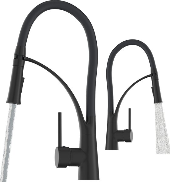 Granitan | Miscelatore da cucina Nexo - Nero - Altezza 43 cm - Bocca flessibile - Due getti d'acqua