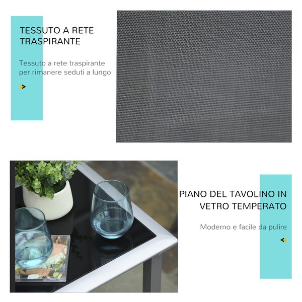 Outsunny Sdraio da Giardino Set 2 Lettino Prendisole con Tavolino con Vetro, Lettini Prendisole con Tessuto Traspirante 59x169x66cm, Nero|Aosom