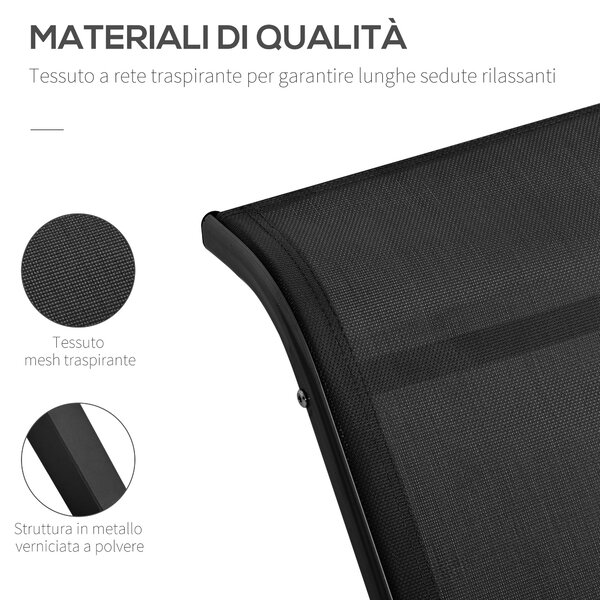 Outsunny Set 2 Lettini Prendisole e Tavolino con Ripiano, in Tessuto Traspirante e Metallo, 59x169x66 cm, Nero|Aosom