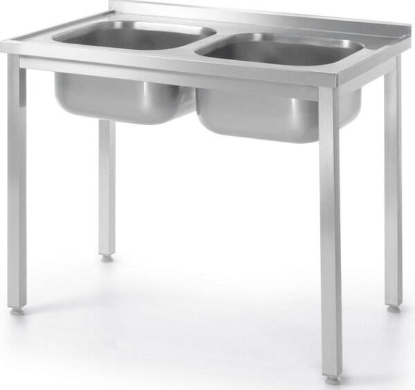 Scrivania con lavello a due scomparti senza ripiano Budget Line - prefabbricata, HENDI, Budget Line, due lavelli, 1000x600x(H)850mm