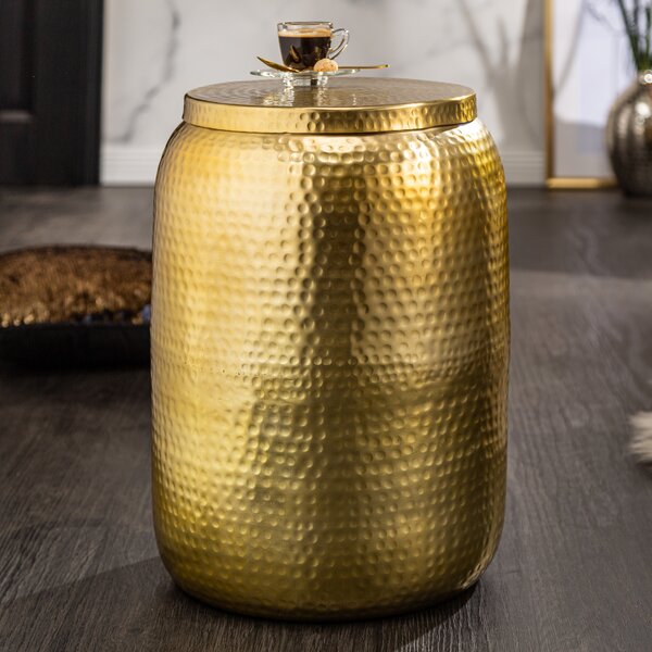 Riess-ambiente Tavolino da salotto ORIENT STORAGE 50 cm, finitura martellata dorata, con vano portaoggetti, tavolino rotondo