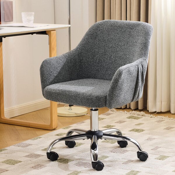 Sedia da scrivania con braccioli, sedia girevole con rotelle, sedia imbottita, grigio