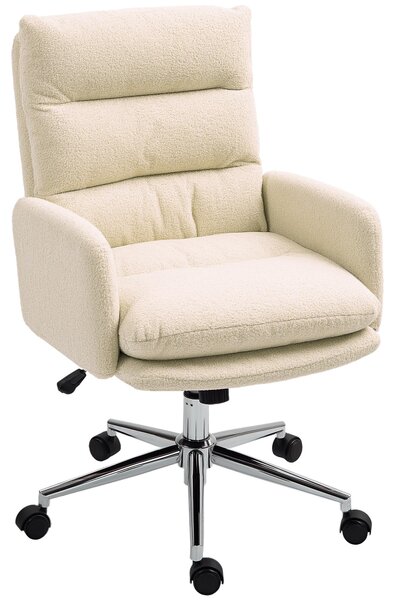 Sedia da ufficio HOMCOM: sedia da scrivania ergonomica con braccioli, in Lana color crema