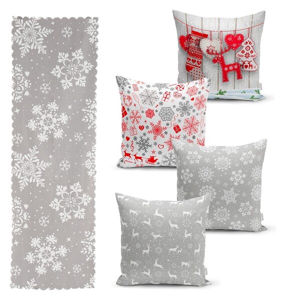 Set di 4 federe natalizie e runner da tavola Fiocchi di neve - Minimalist Cushion Covers