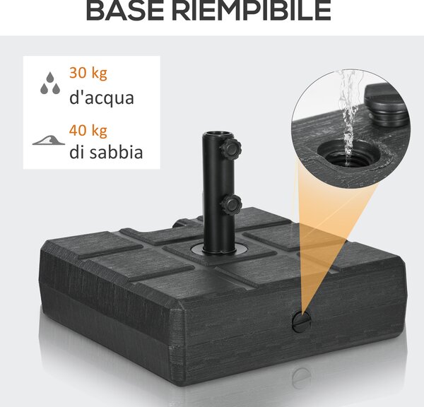 Outsunny Base per Ombrellone da Giardino 3.5 m con Maniglie, in HDPE e Acciaio, 49x49x36.5 cm, Nero|Aosom