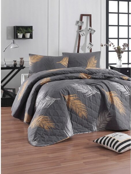 Set con copriletto e federa grigio in cotone renforcé 200x220 cm Olivia – Mijolnir