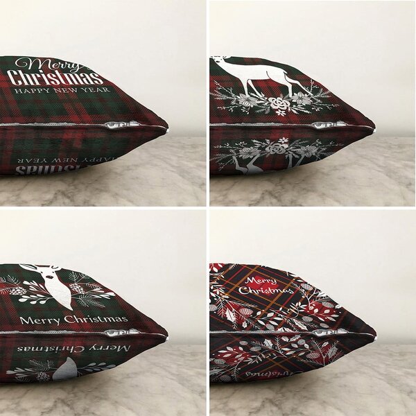 Set di 4 federe natalizie in ciniglia Tartan Merry Christmas, 55 x 55 cm - Minimalist Cushion Covers