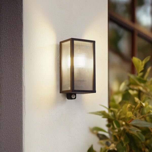 Lindby Applique da esterno Peldar antracite/scanalata 26 cm Sensore Lindby, dimmerabile, Nero, Alluminio, Moderno