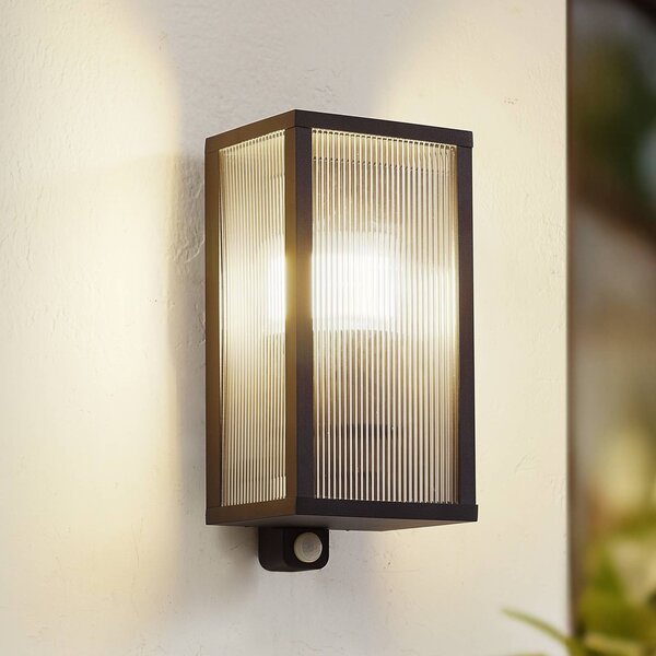 Lindby Applique da esterno Peldar antracite/scanalata 26 cm Sensore Lindby, dimmerabile, Nero, Alluminio, Moderno