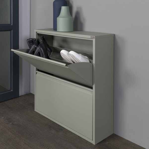 Scarpiera verde polveroso in metallo con ante ribaltabili 75x77,5x22,5 cm Billy – Spinder Design