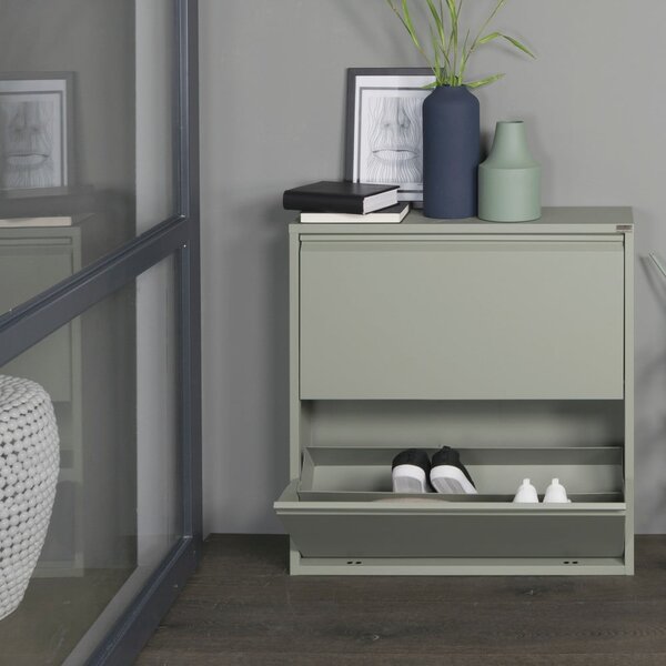 Scarpiera verde polveroso in metallo con ante ribaltabili 75x77,5x22,5 cm Billy – Spinder Design