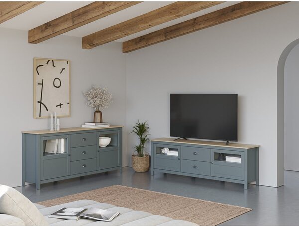 Cassettiera verde polveroso in pino massiccio 180x80x40 cm Misti – Marckeric