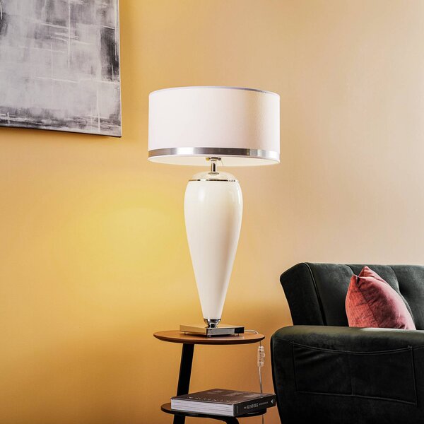 Lampada da tavolo Lund Argon, Bianco / Opale, Soggiorno / Sala da pranzo, Tessuto / Stoffa / Seta, Moderno, Lampada da tavolo