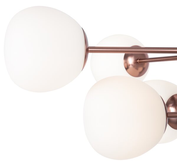 Lampadario Sospensione Erich Metallo Oro Rosa 10 Luci E Diffusori Bianchi