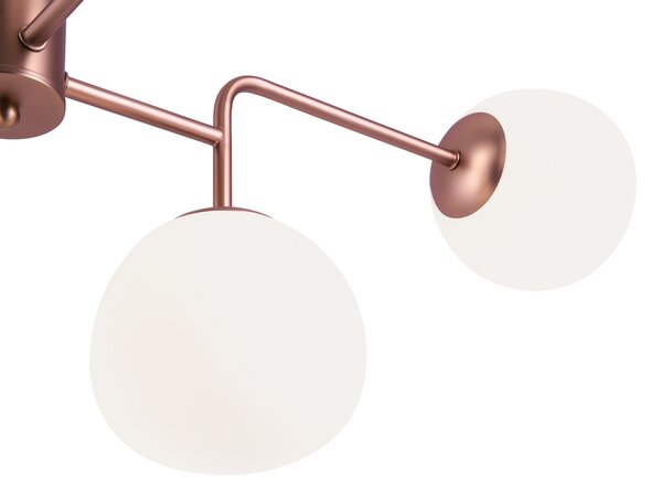 Lampadario Sospensione Erich In Metallo Oro Rosa 8 Luci E Diffusori Bianchi