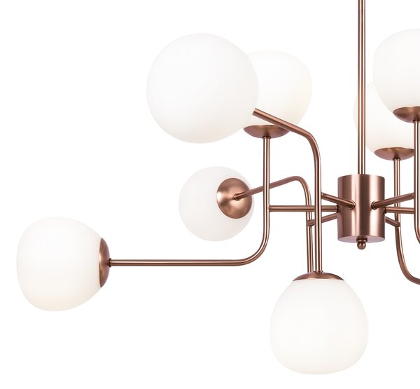 Lampadario Sospensione Erich In Metallo Oro Rosa 12 Luci E Diffusori Bianchi