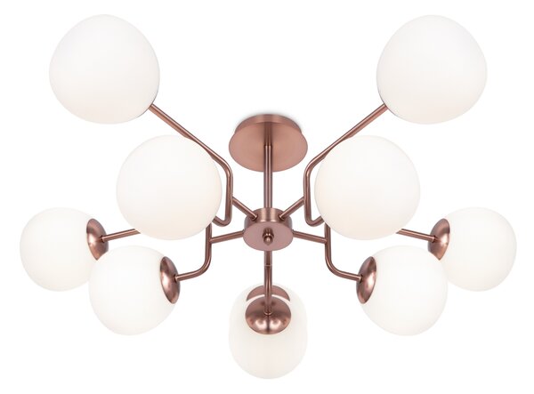 Lampadario Sospensione Erich Metallo Oro Rosa 10 Luci E Diffusori Bianchi