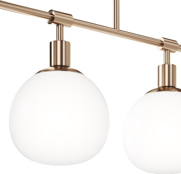Lampadario Sospensione Erich Metallo Oro Rosa 5 Luci E Diffusori Bianchi