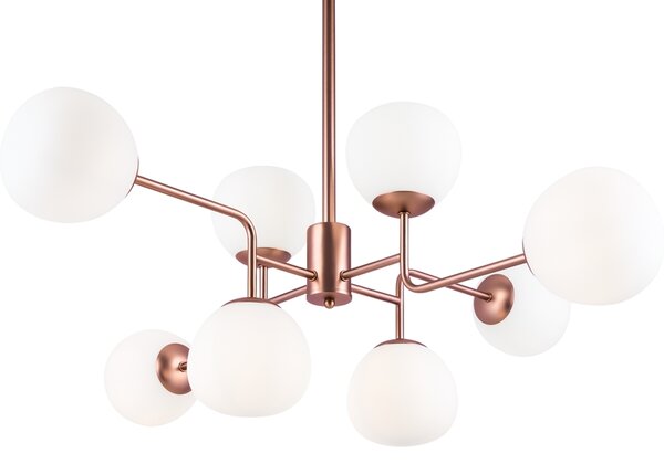 Lampadario Sospensione Erich In Metallo Oro Rosa 8 Luci E Diffusori Bianchi