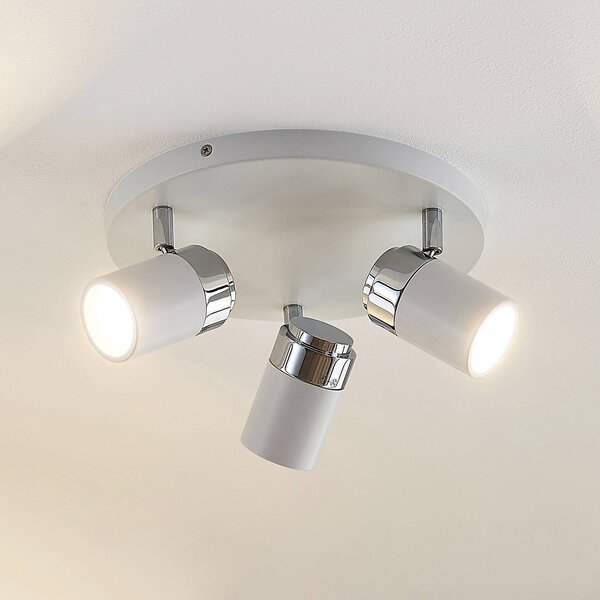 Lindby fatto Kardo, rotondo, a 3 luci, bianco, metallo, IP44 Kardo Lindby, dimmerabile, Bianco / Opale, Soggiorno / Sala da pranzo, Metallo, Moderno, Faretto