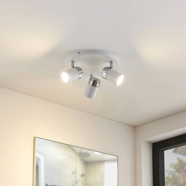 Lindby fatto Kardo, rotondo, a 3 luci, bianco, metallo, IP44 Kardo Lindby, dimmerabile, Bianco / Opale, Soggiorno / Sala da pranzo, Metallo, Moderno, Faretto