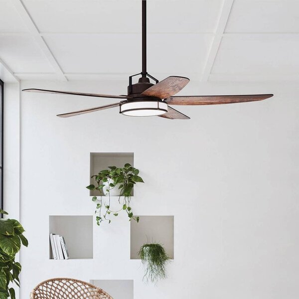 Beacon Lighting Ventilatore da soffitto con luce Louisville, bronzo, silenzioso dimmerabile, Legno scuro, Soggiorno / Sala da pranzo, Legno