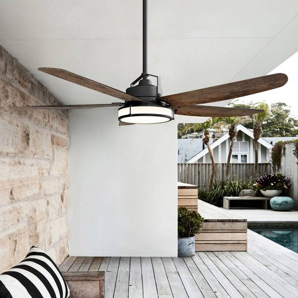Beacon Lighting Ventilatore da soffitto con luce Louisville, bronzo, silenzioso dimmerabile, Legno scuro, Soggiorno / Sala da pranzo, Legno