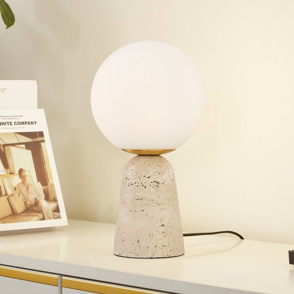 Lampada da tavolo Kirstan Lindby, Bianco / Opale, Soggiorno / Sala da pranzo, Pietra, Moderno, Lampada da tavolo