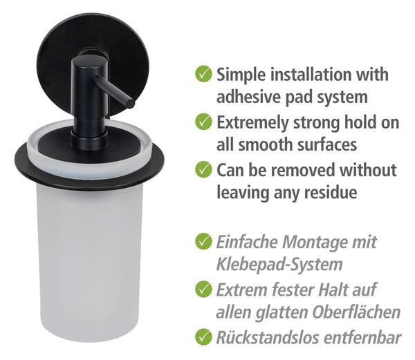 Dispenser di sapone in vetro nero opaco autoportante 150 ml Bivio - Wenko
