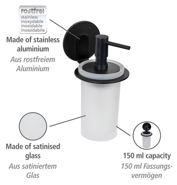 Dispenser di sapone in vetro nero opaco autoportante 150 ml Bivio - Wenko