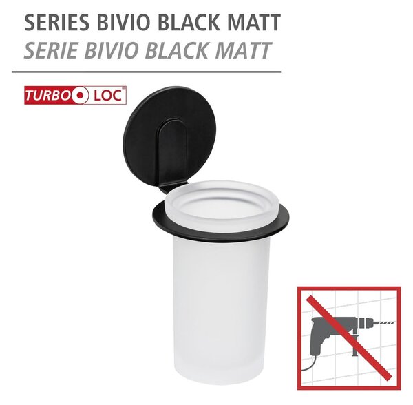 Bicchiere in vetro nero opaco autoportante per spazzolini da denti Bivio - Wenko