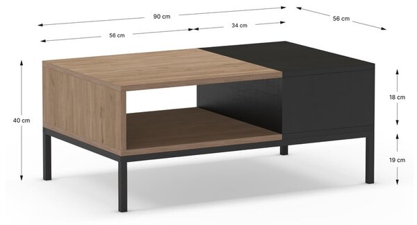 Tavolino in nero-naturale 56x90 cm Cailin - Marckeric