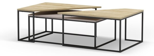 Set di tavolini da salotto con piano effetto rovere 3 pz 70x110 cm Titan – Marckeric