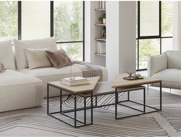 Set di tavolini da salotto con piano effetto rovere 3 pz 70x110 cm Titan – Marckeric