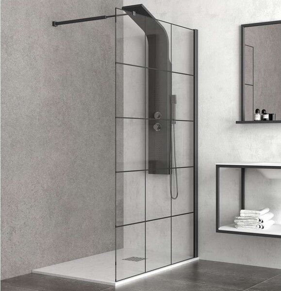 Kamalu box doccia walkin 80 cm con telaio nero nico-w1000