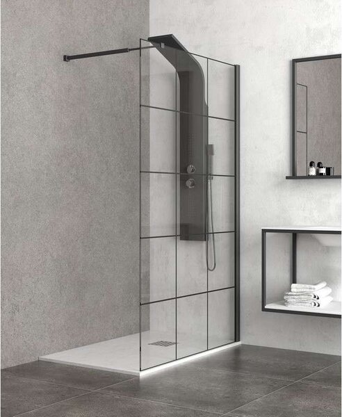 Kamalu box doccia walkin 80 cm con telaio nero nico-w1000