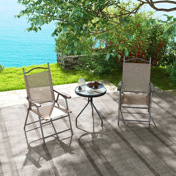 Outsunny Set 2 Sedie Pieghevoli da Giardino con Braccioli e Seduta in Tessuto Traspirante, Marrone|Aosom