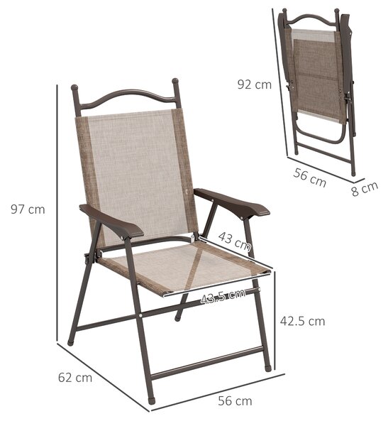 Outsunny Set 2 Sedie Pieghevoli da Giardino con Braccioli e Seduta in Tessuto Traspirante, Marrone|Aosom
