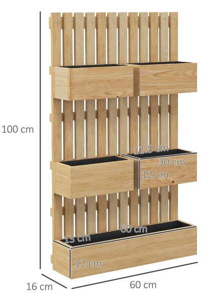 Outsunny Fioriera con Grigliato e Fori di Drenaggio, in Legno di Abete, 60x16x100 cm